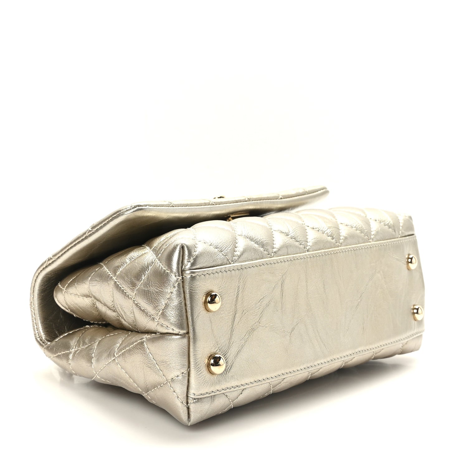 Metallic Aged Calfskin Quilted Mini Coco Handle Flap Gold