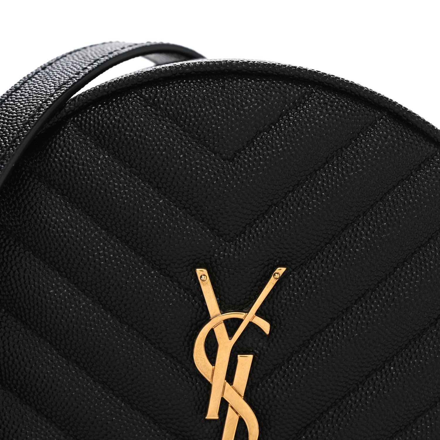 Saint Laurent Grain De Poudre Matelasse Chevron Quilted Round Vinyle Camera Bag Black 8 of 10