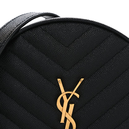 Saint Laurent Grain De Poudre Matelasse Chevron Quilted Round Vinyle Camera Bag Black 8 of 10