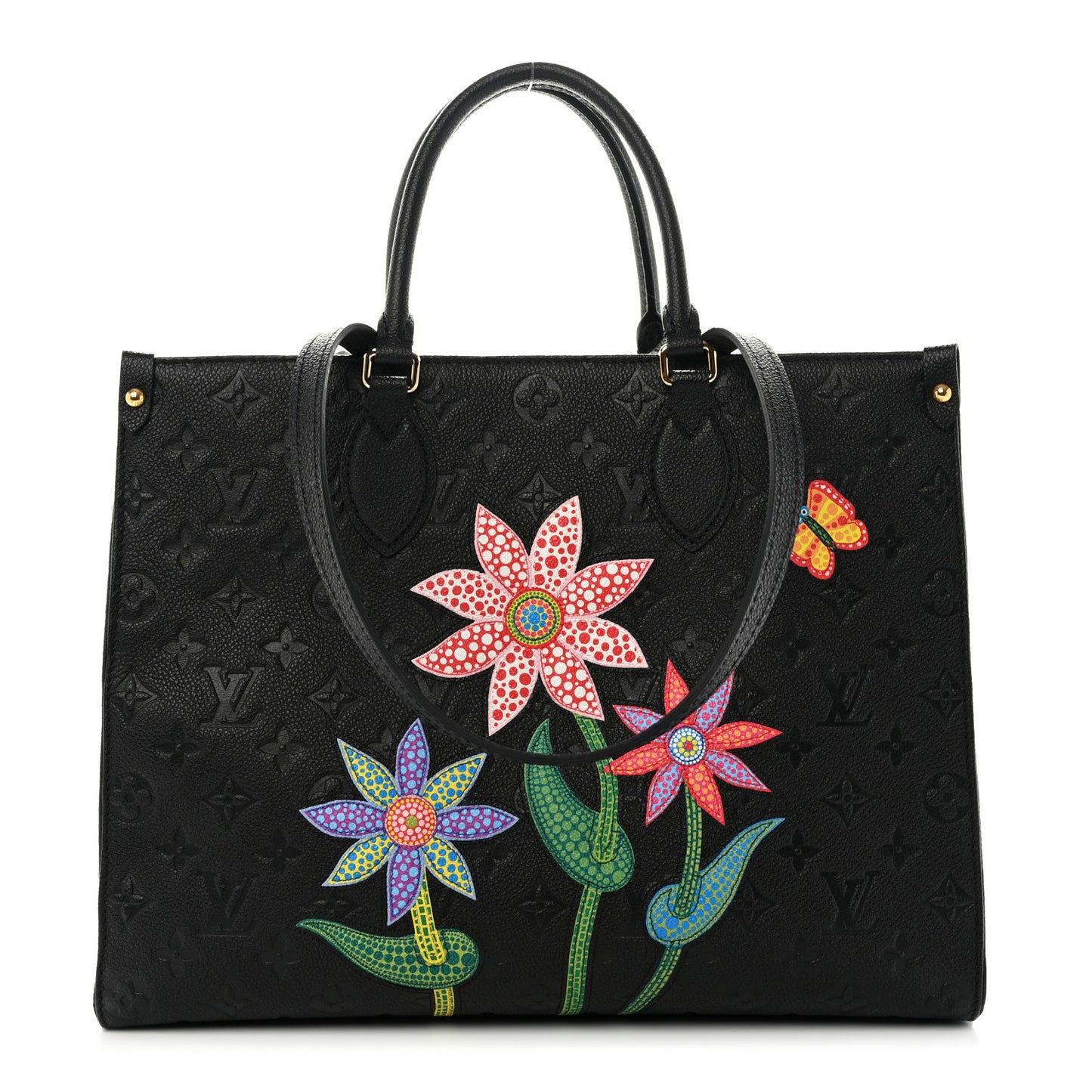 LV X YK Empreinte Inlaid Kusama Flowers Onthego MM Black