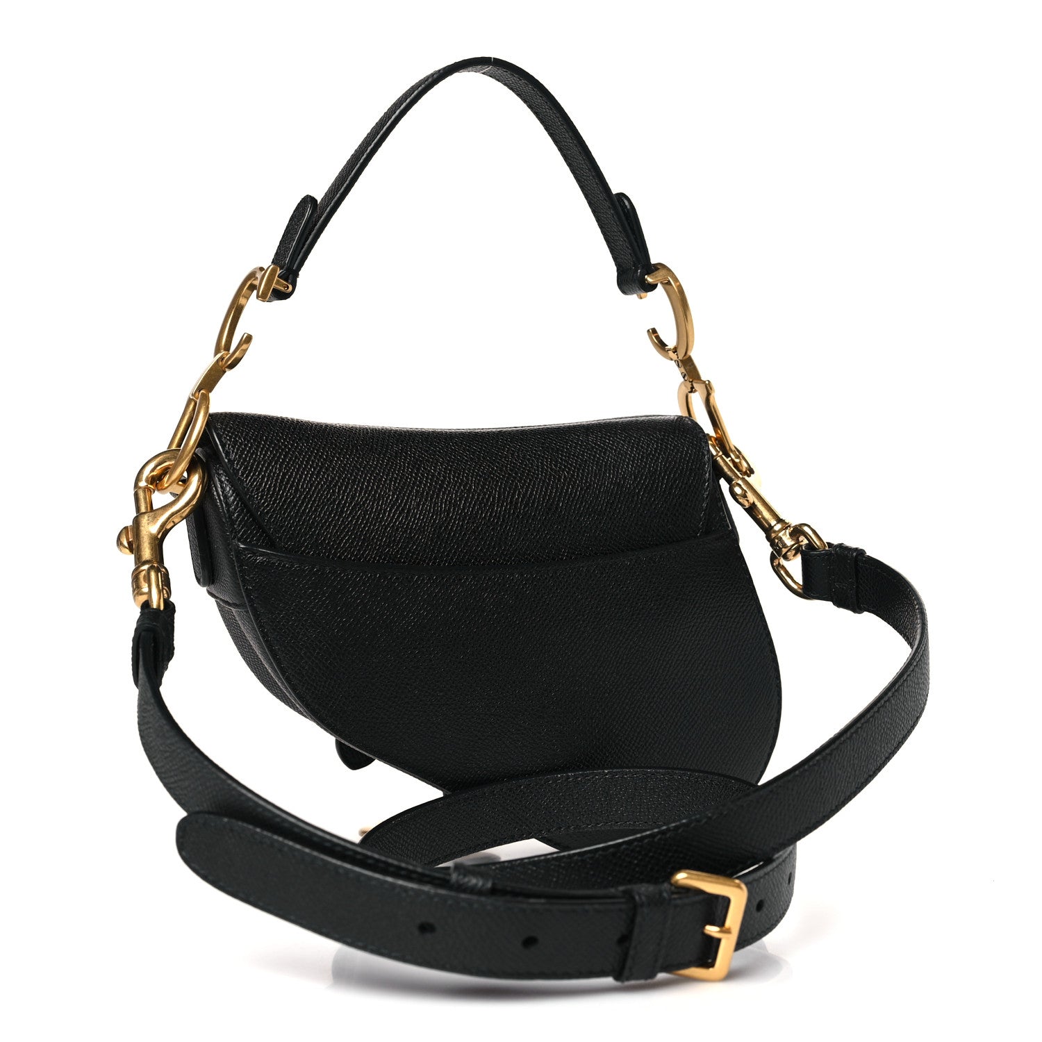 Christian Dior Grained Calfskin Mini Saddle Bag With Strap Black 3 of 9