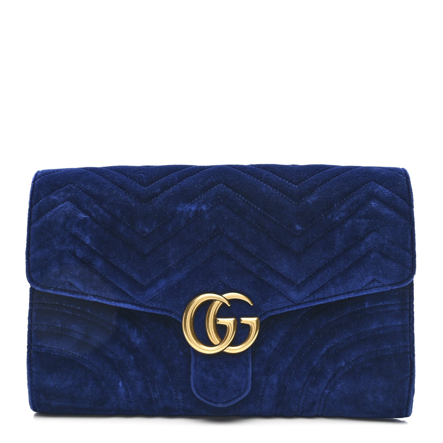Gucci Velvet Matelasse GG Marmont Clutch Cobalt Blue 1 of 12