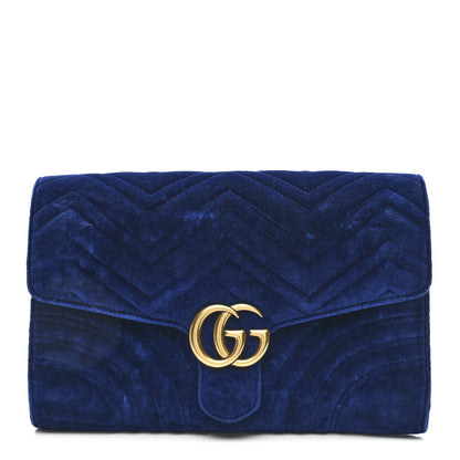 Gucci Velvet Matelasse GG Marmont Clutch Cobalt Blue 1 of 12