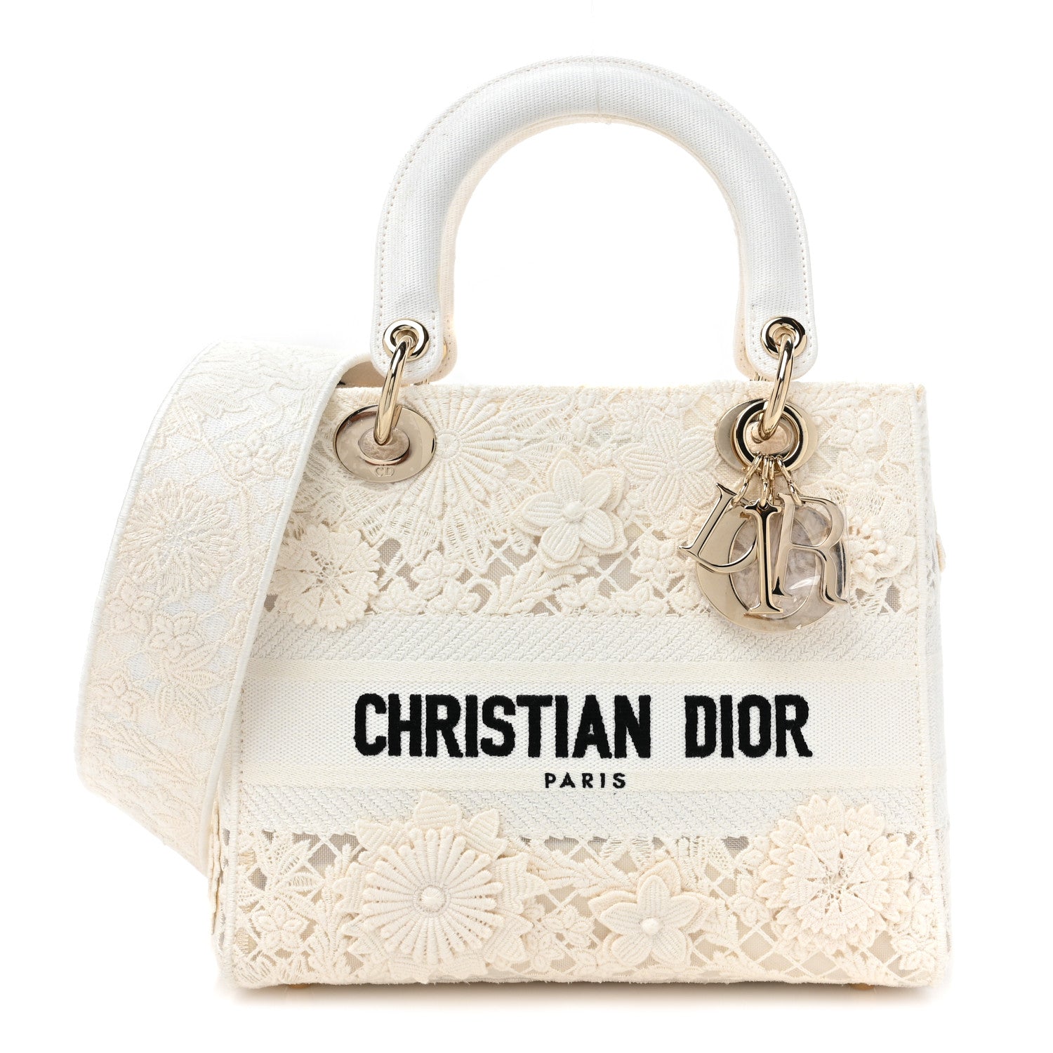 Christian Dior Lace 3D Macrame Embroidered Medium Lady D-Lite White 1 of 8