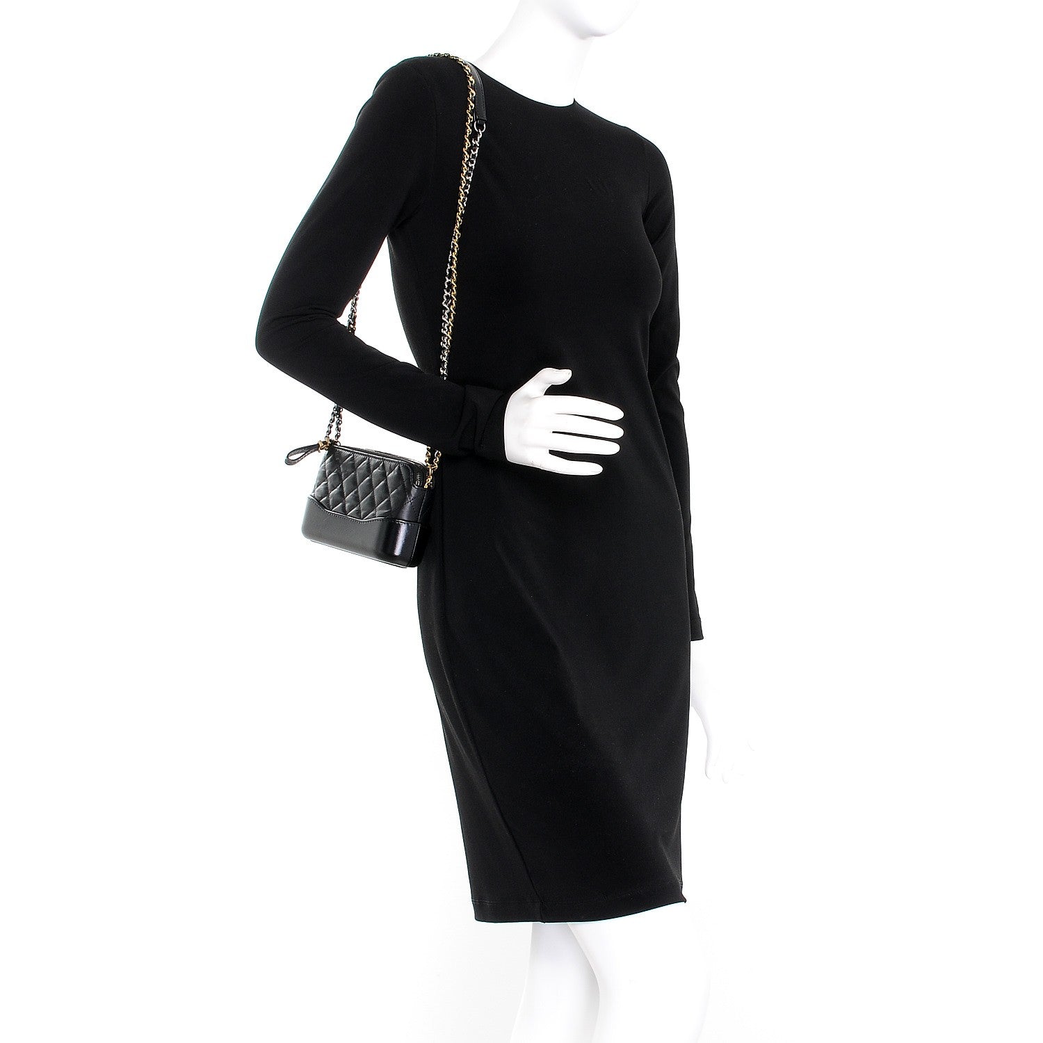 Chanel Aged Calfskin Quilted Small Gabrielle Clutch With Chain Black 2 of 9