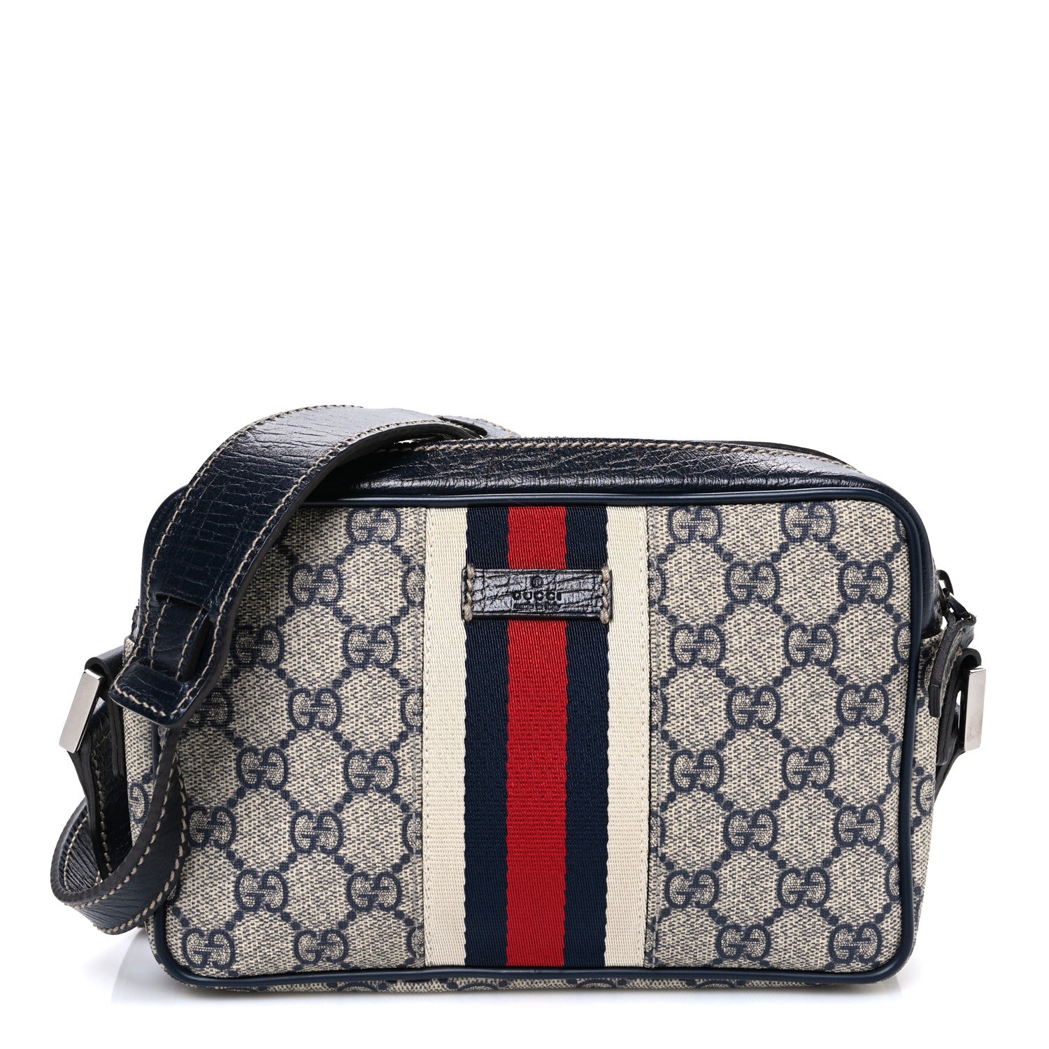Gucci GG Supreme Monogram Web Small Shoulder Bag Navy 1 of 10