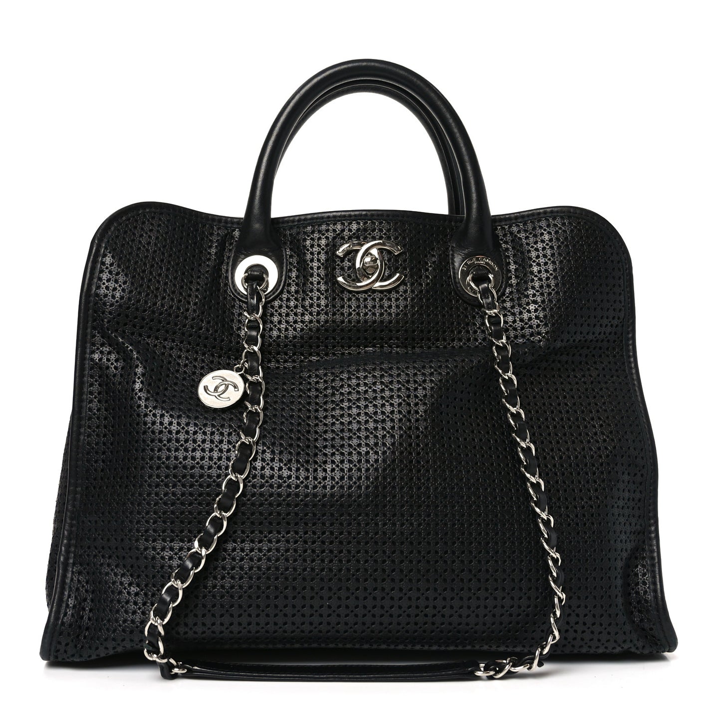 Calfskin Perforated Up In The Air Tote Black