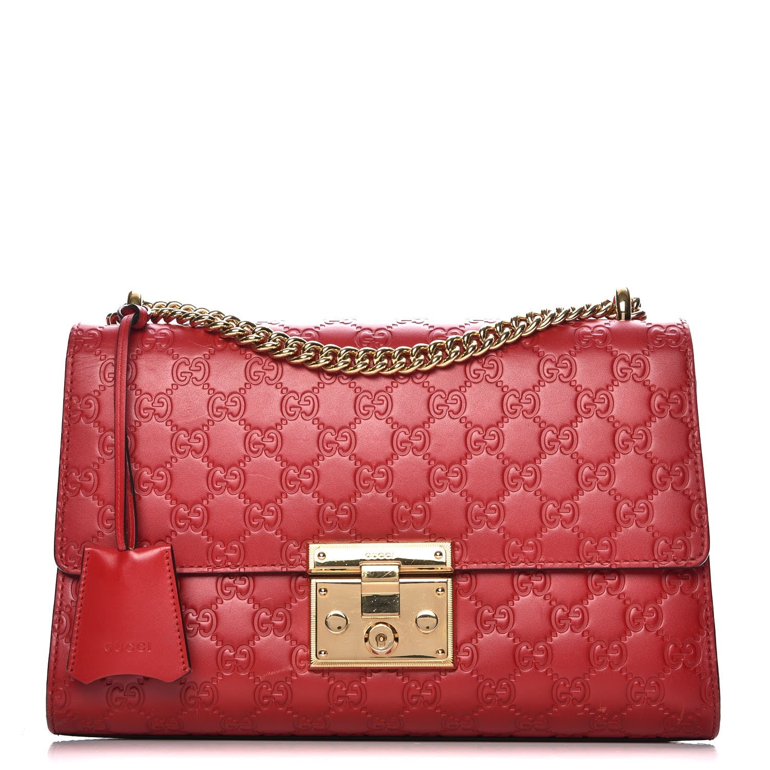 Gucci Guccissima Medium Padlock Shoulder Bag Hibiscus Red 1 of 15