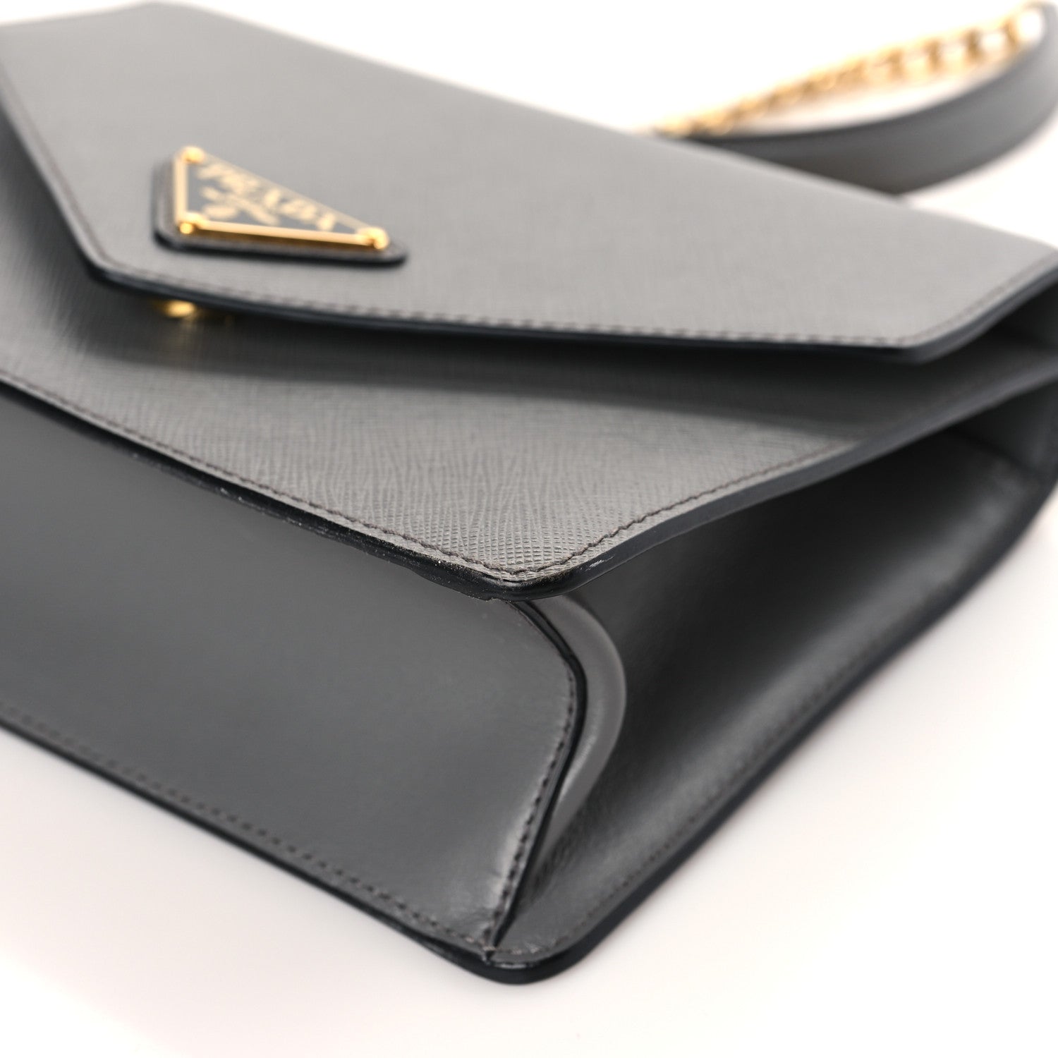 Prada Saffiano Soft Calfskin Metal Triangle Logo Envelope Chain Shoulder Bag Marmo 9 of 9