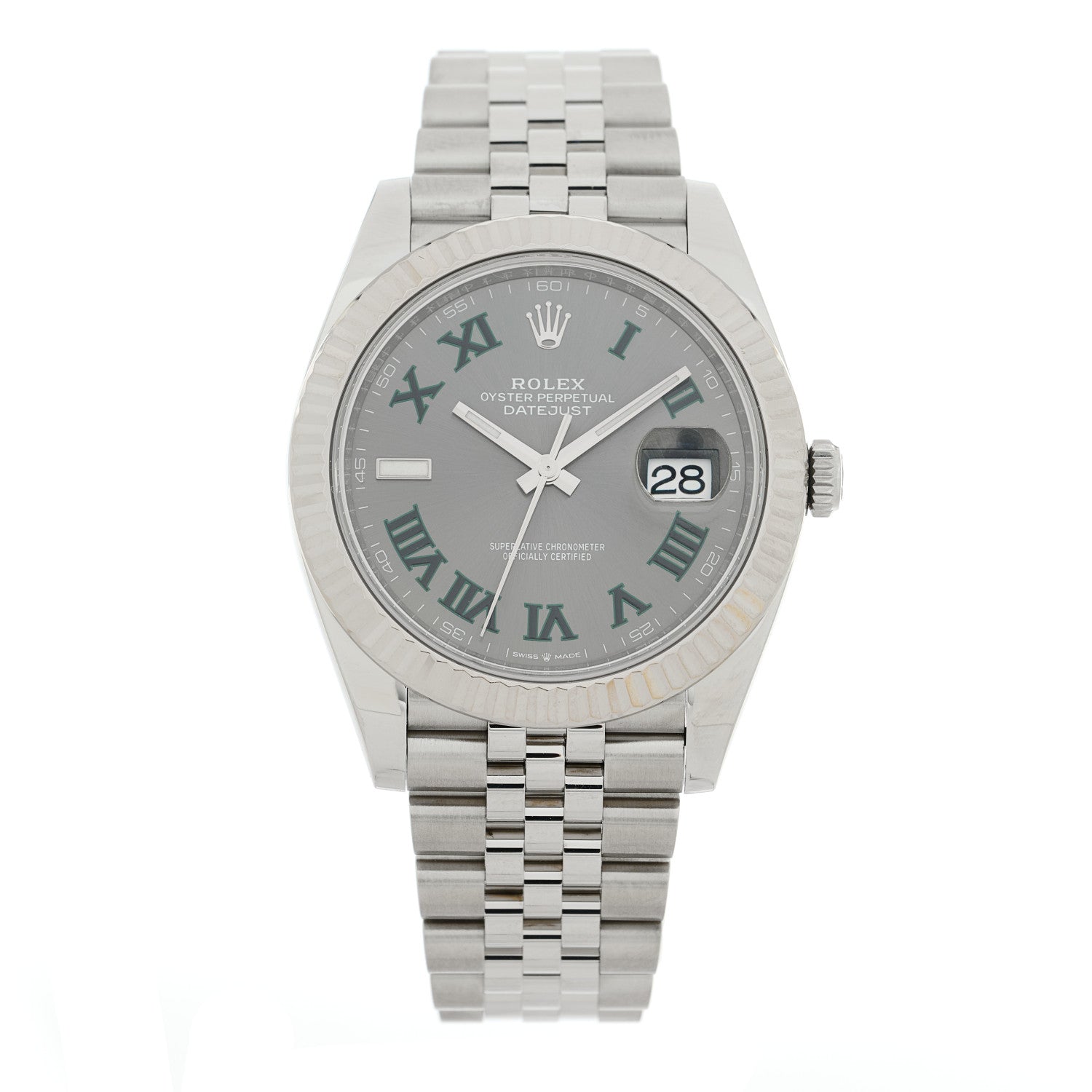 Rolex Stainless Steel 18K White Gold 41mm Oyster Perpetual Wimbledon Datejust Watch Slate 126334 1 of 5