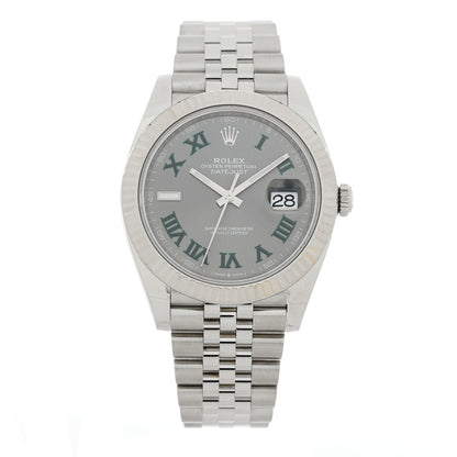 Rolex Stainless Steel 18K White Gold 41mm Oyster Perpetual Wimbledon Datejust Watch Slate 126334 1 of 5