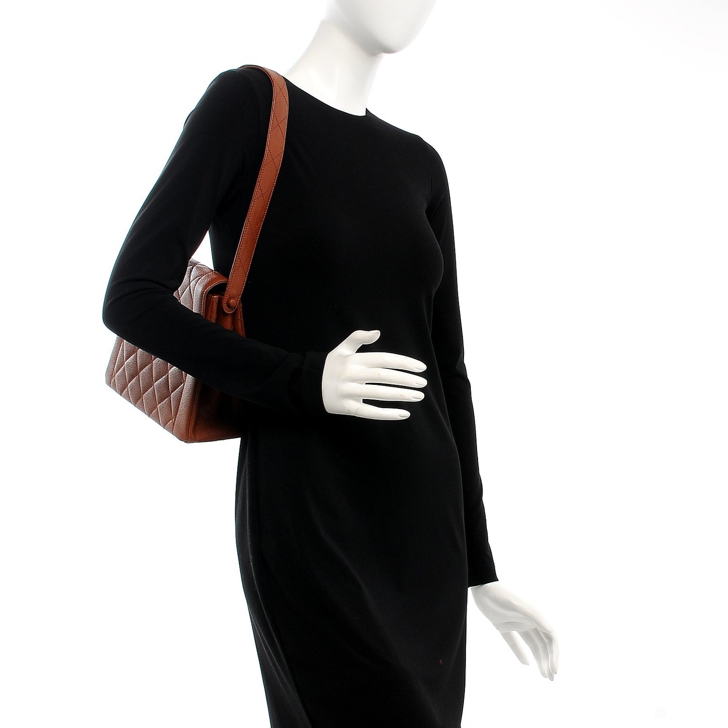 Caviar Quilted Flap Shoulder Bag Light Brown