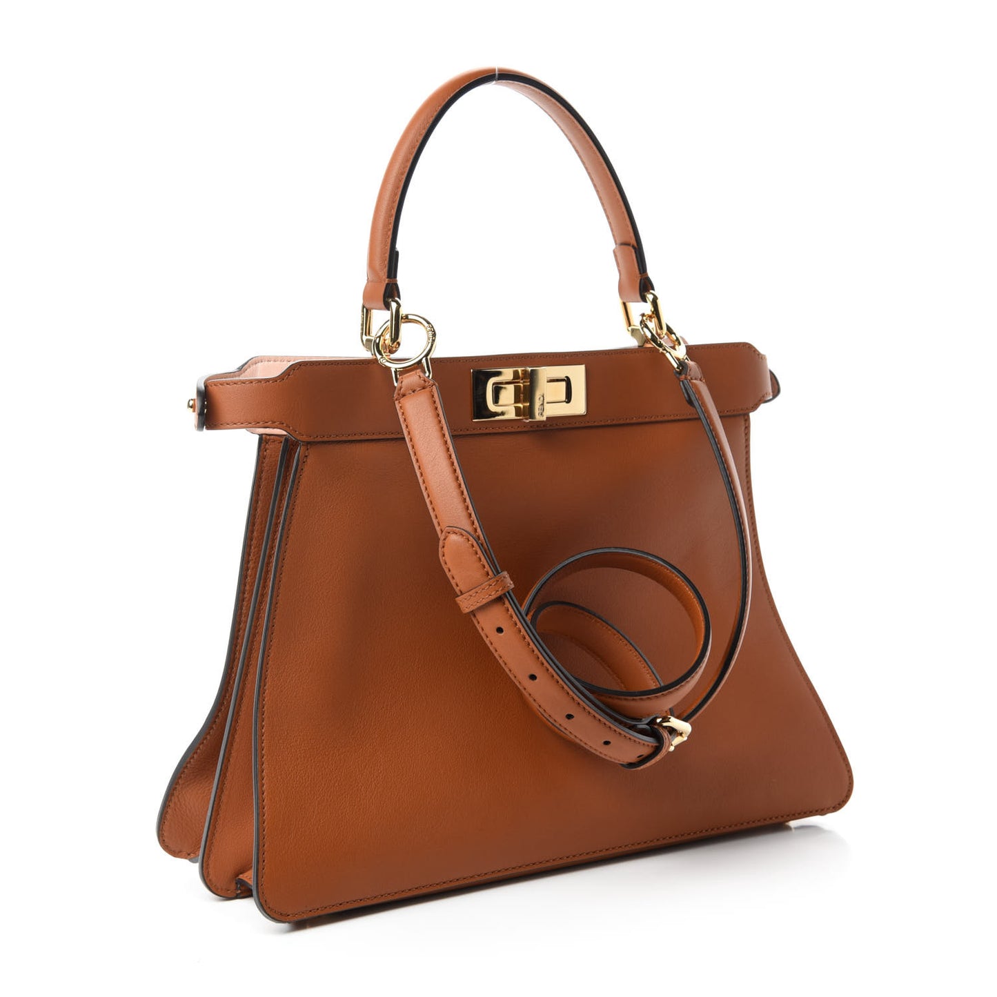 Vitello Seta Shiny Nappa Medium Peekaboo I SEE U Satchel Brandy Light Rose