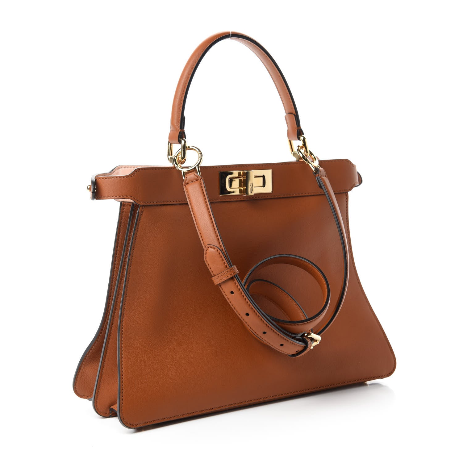 Fendi Vitello Seta Shiny Nappa Medium Peekaboo I SEE U Satchel Brandy Light Rose 3 of 12
