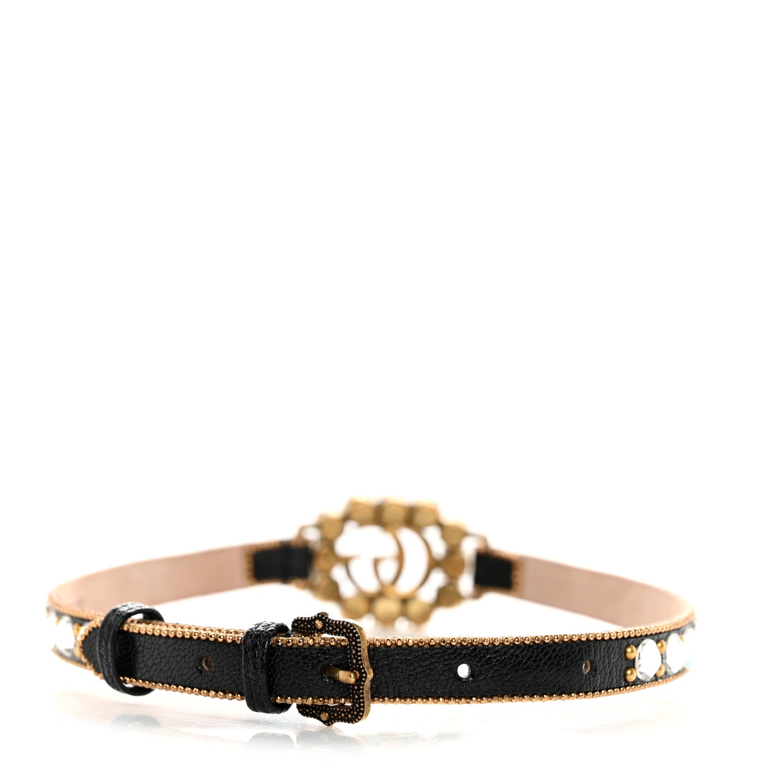 Gucci Calfskin Crystal Embellished Double G Choker Necklace Black 2 of 4