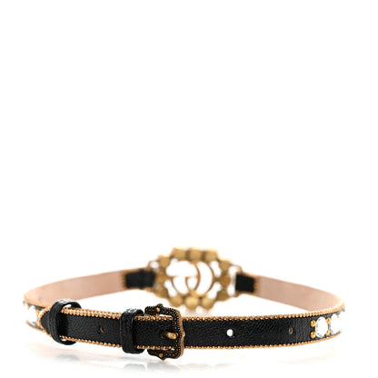 Gucci Calfskin Crystal Embellished Double G Choker Necklace Black 2 of 4