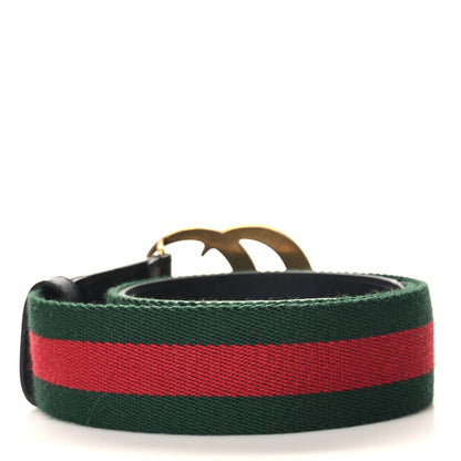 Gucci Nylon Calfskin Double G Web 40mm Belt 75 30 Green Red Dark Cocoa 2 of 5