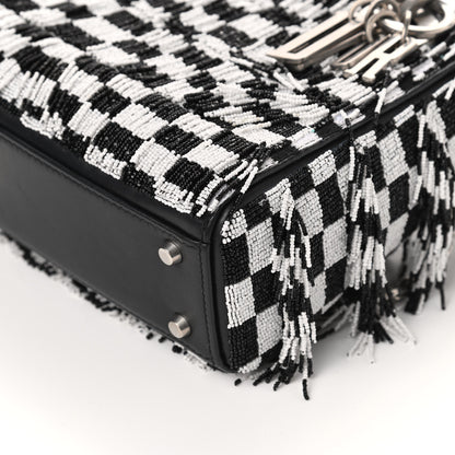 Christian Dior Calfskin Beaded Fringe Checkered Mini Lady Dior Black White 8 of 8