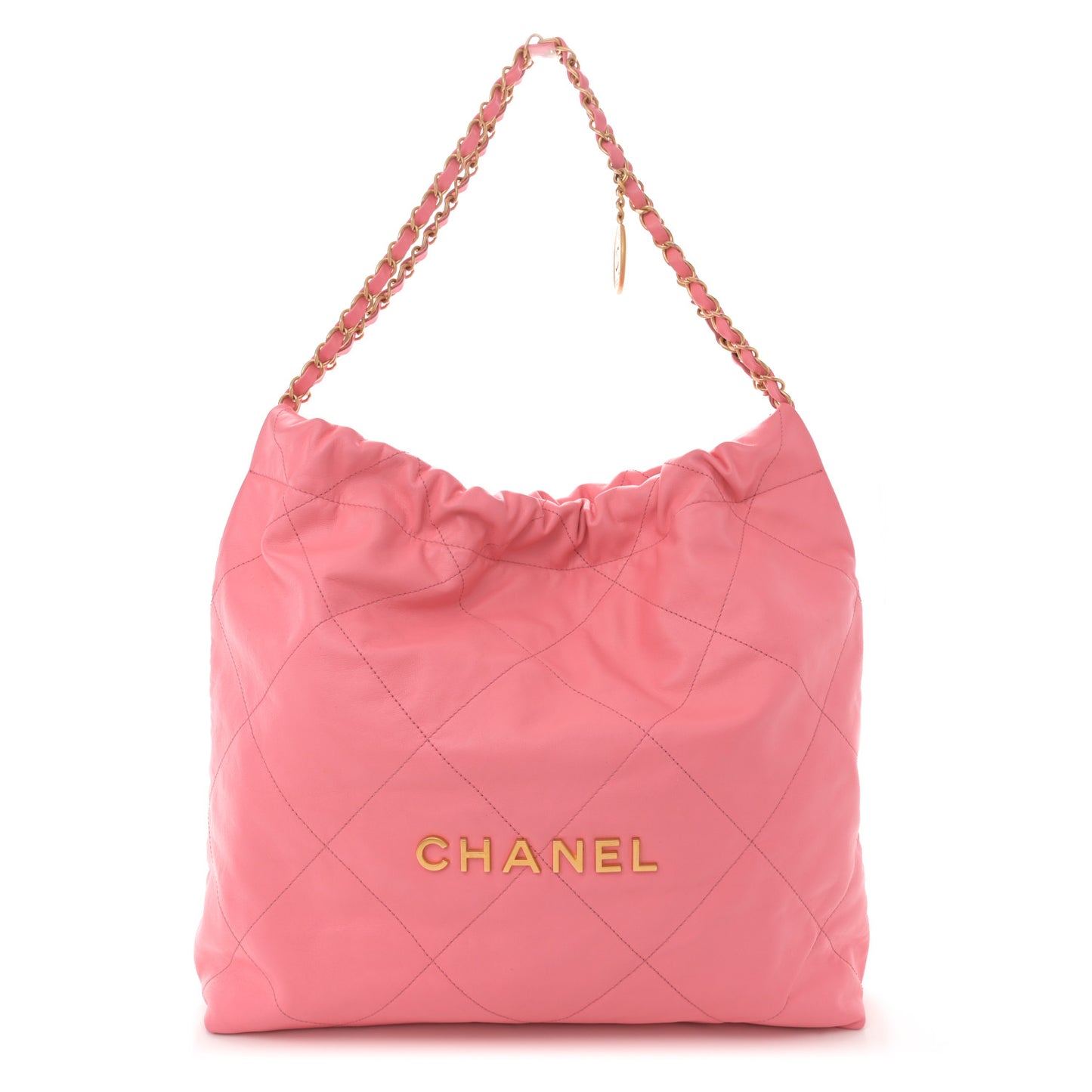 Shiny Calfskin Quilted Chanel 22 Coral Pink
