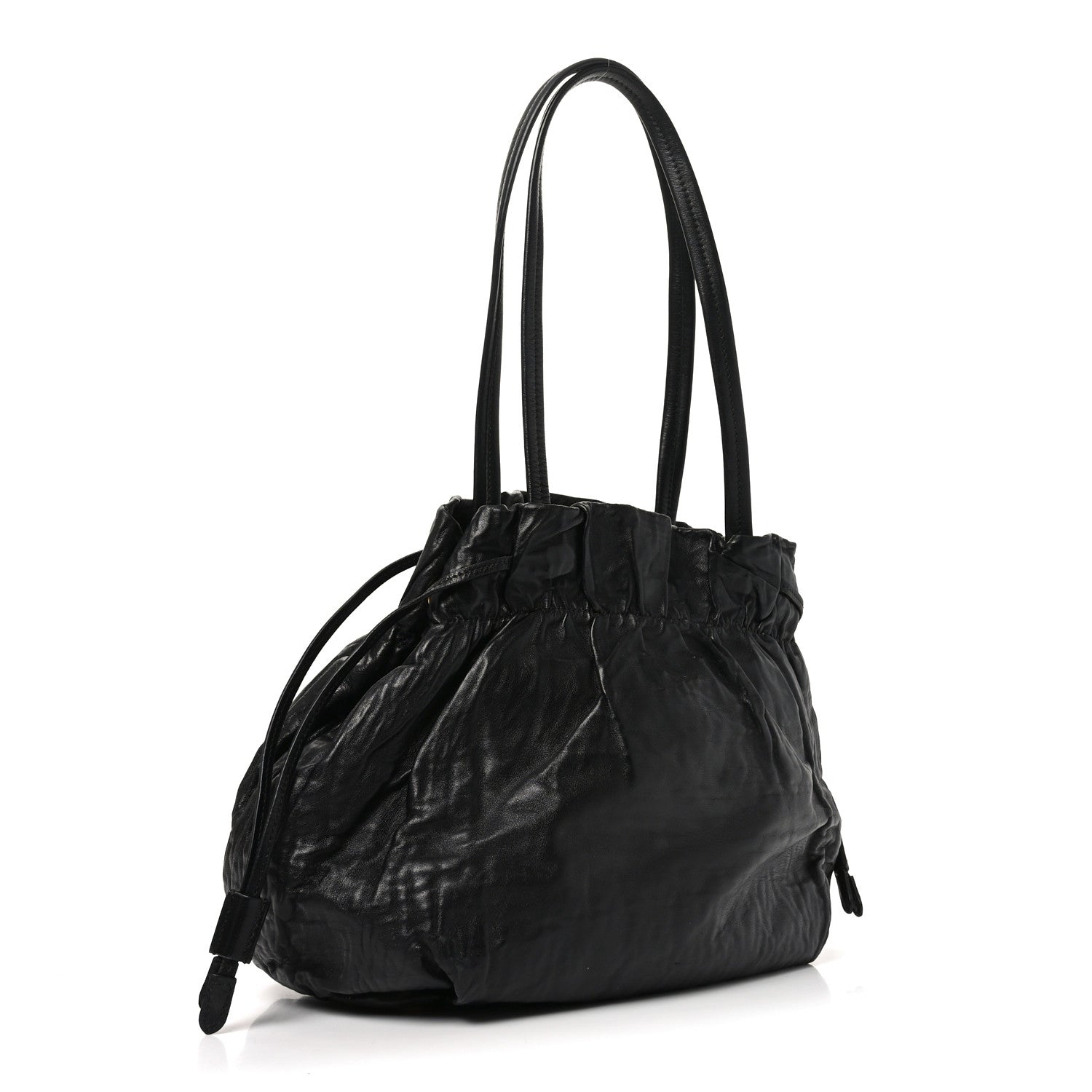 Prada Nappa Antique Drawstring Tote Black 3 of 9