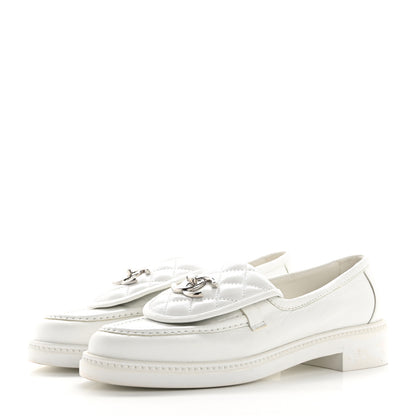 Chanel Shiny Lambskin Quilted CC Turnlock Loafers 37.5 White 4 of 12