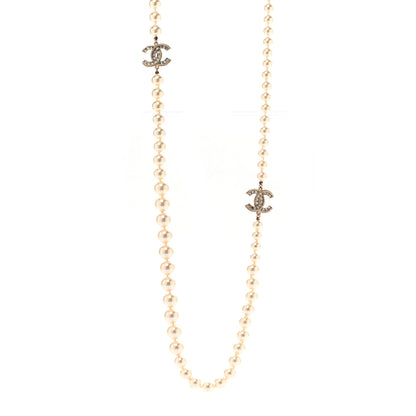 Chanel Pearl Baguette Crystal Long CC Necklace Gold 1 of 7