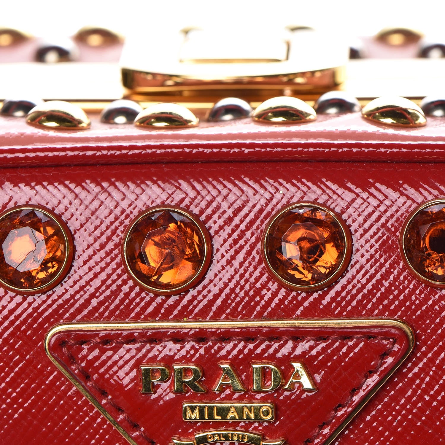 Prada Saffiano Vernice Crystal Pyramid Bag Rosso 12 of 13
