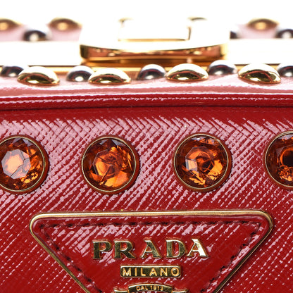 Prada Saffiano Vernice Crystal Pyramid Bag Rosso 12 of 13