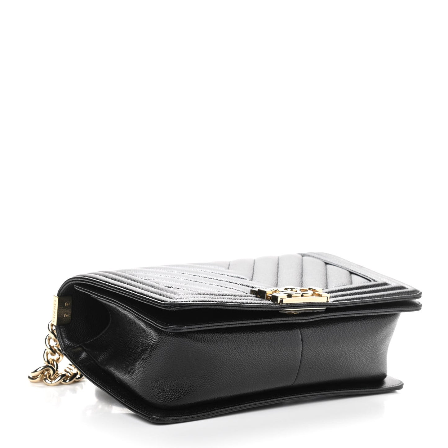 Caviar Chevron Quilted Medium Boy Flap Black