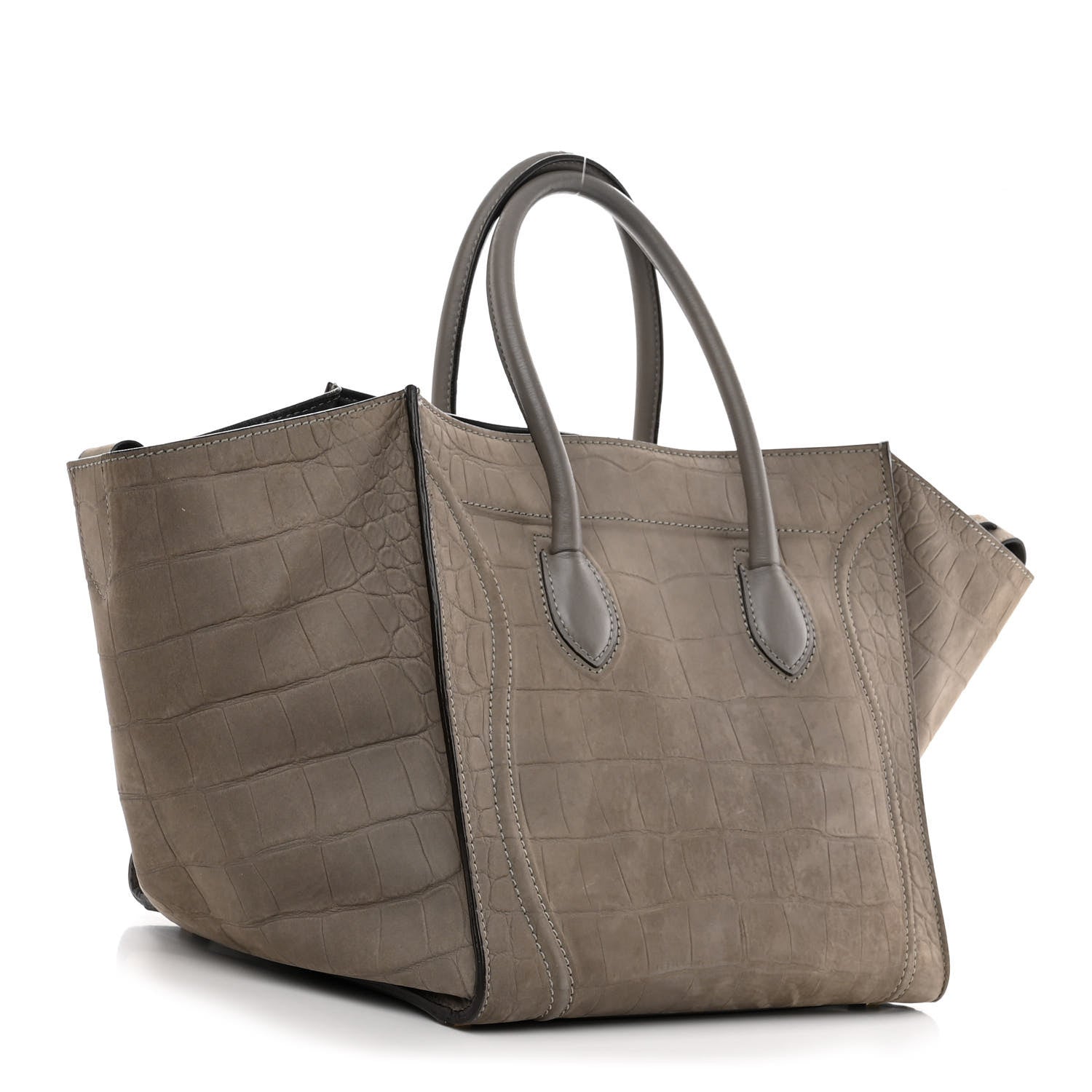 Celine Crocodile Embossed Nubuck Medium Phantom Luggage Grey 3 of 11