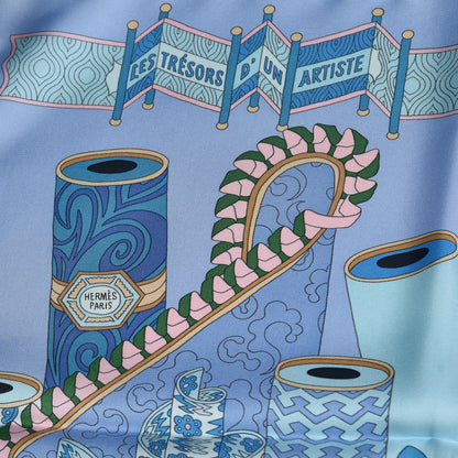 Hermes Silk Les Tresors D Un Artiste Scarf 90 Ciel Turquoise Rose 4 of 7