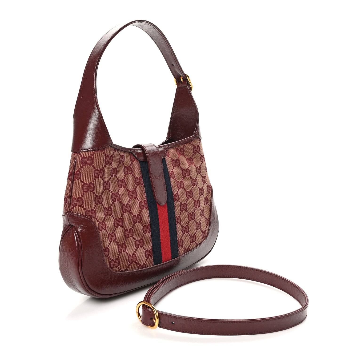 Gucci Monogram Azalea Calfskin Web Small Jackie 1961 Hobo Sahara