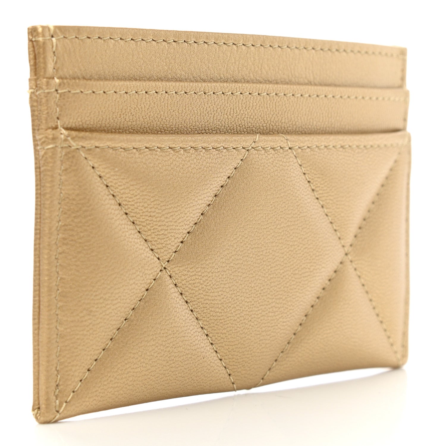 Chanel Metallic Goatskin Quilted Chanel 19 Card Holder Gold 3 of 9