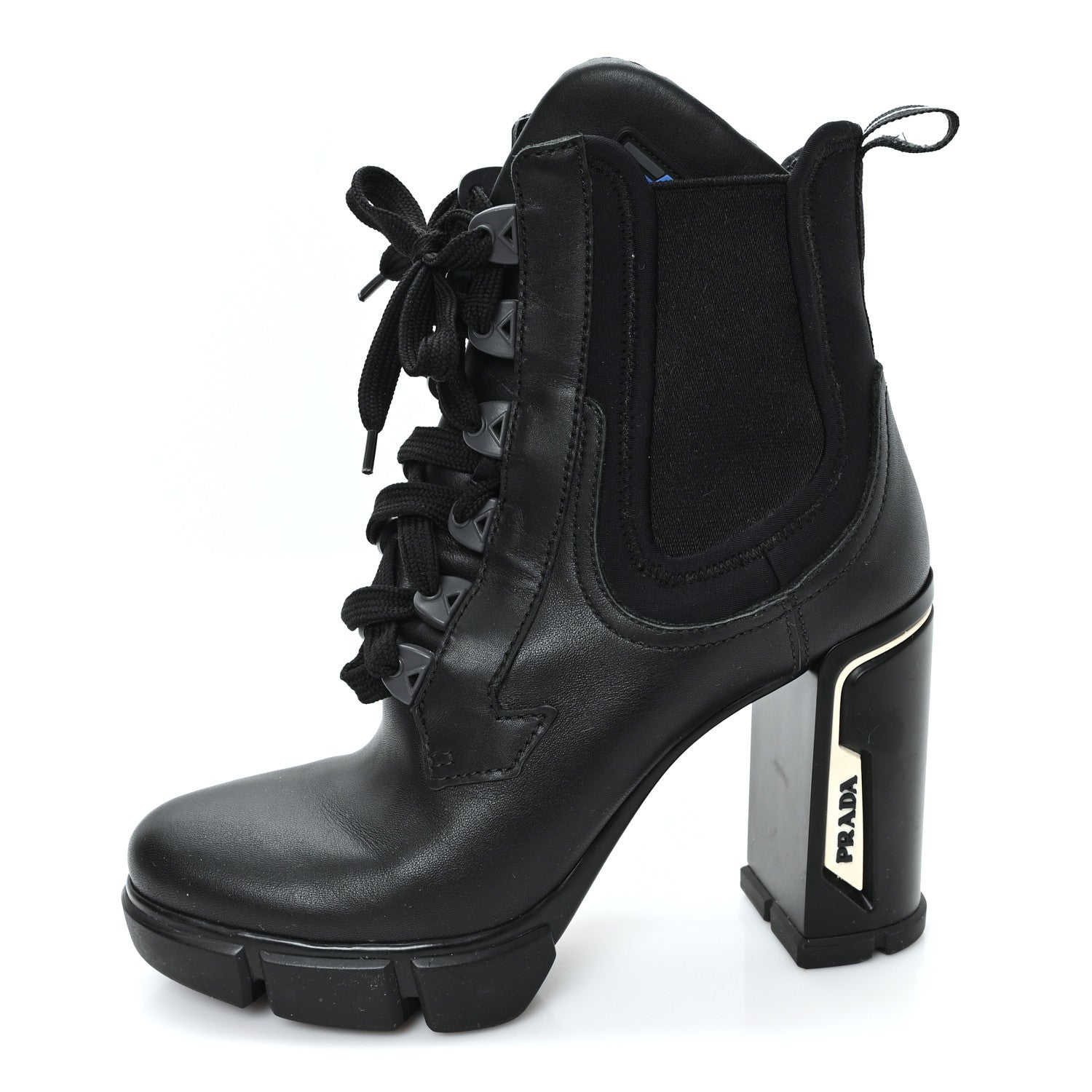 Prada Vitello Montana Neoprene Lace Up Chelsea 110mm Ankle Boots 39 Black 1 of 9