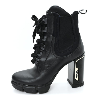 Prada Vitello Montana Neoprene Lace Up Chelsea 110mm Ankle Boots 39 Black 1 of 9