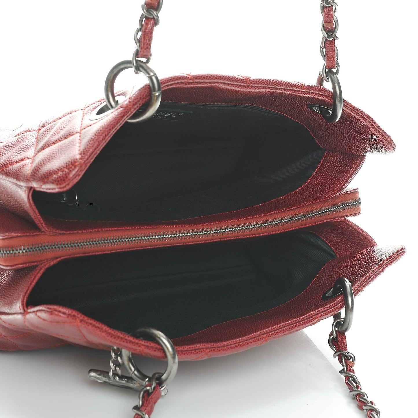 Iridescent Caviar Quilted Small Chic Shopping Tote Dark Red