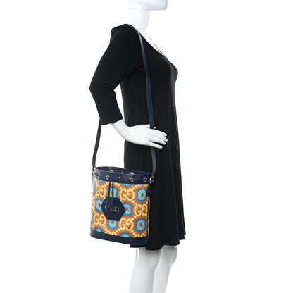 Gucci GG Supreme Kaleidoscope Calfskin Script Logo Gucci 100 Bucket Drawstring Bag Blue Orange Multicolor Blue Agata 3 of 11