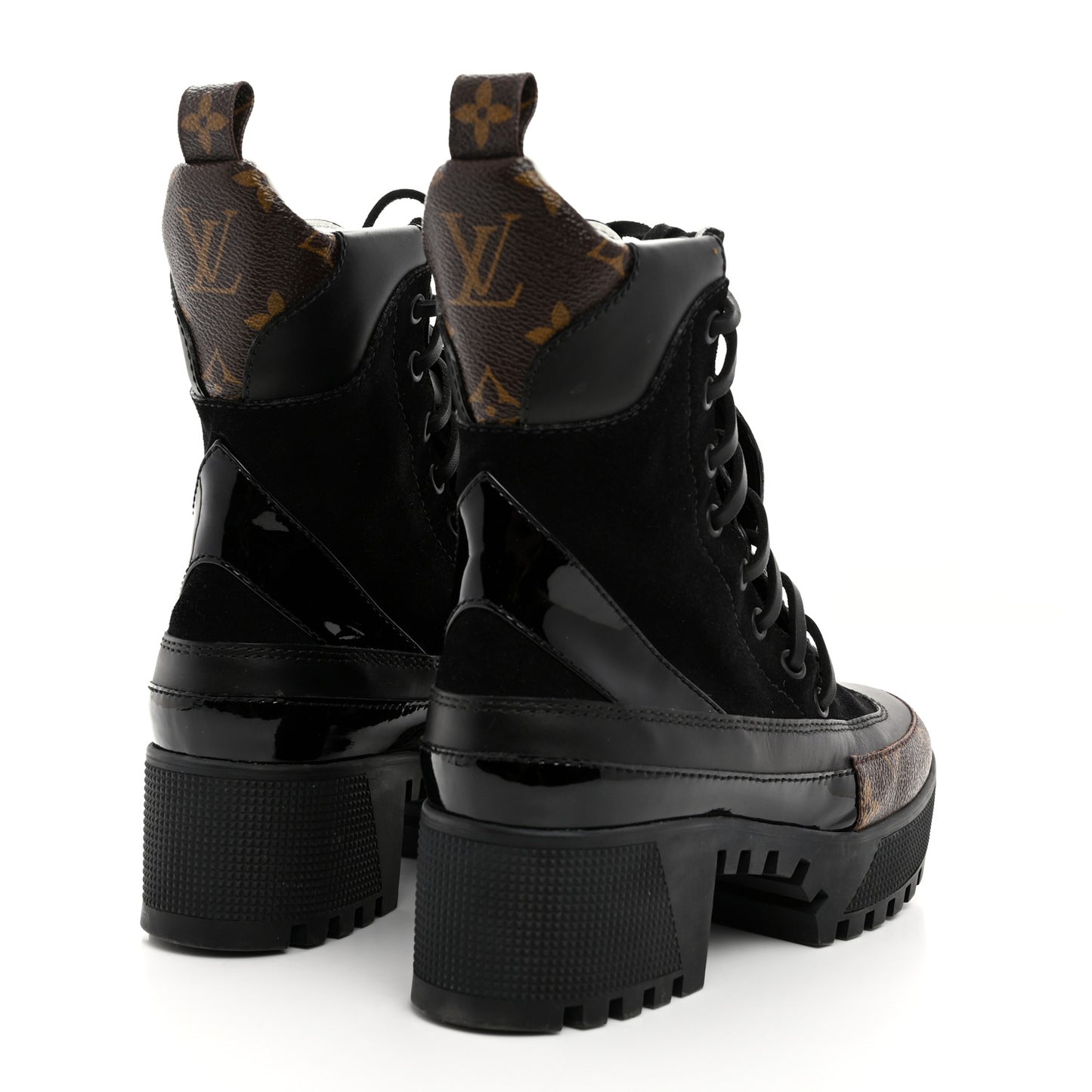 Suede Calfskin Crocodile Embossed Patent Monogram Laureate Platform Desert Boots 35 Black