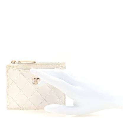 Chanel Caviar Quilted CC Zip Card Holder White 2 of 8