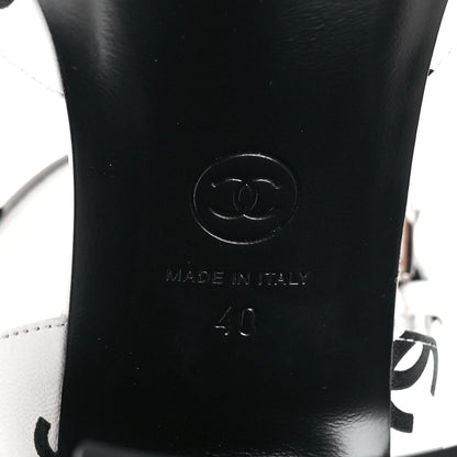 Chanel Printed Lambskin Coco Beach Platform Sandals 40 White Black 6 of 9