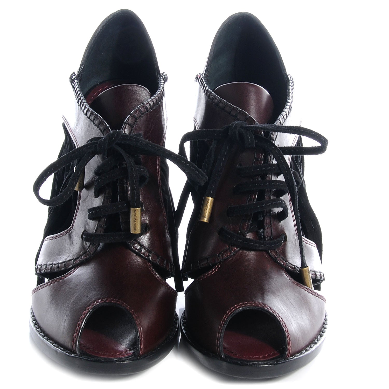 Louis Vuitton Leather Dakota Fringe Peep Toe Heels 41 Bordeaux 2 of 7