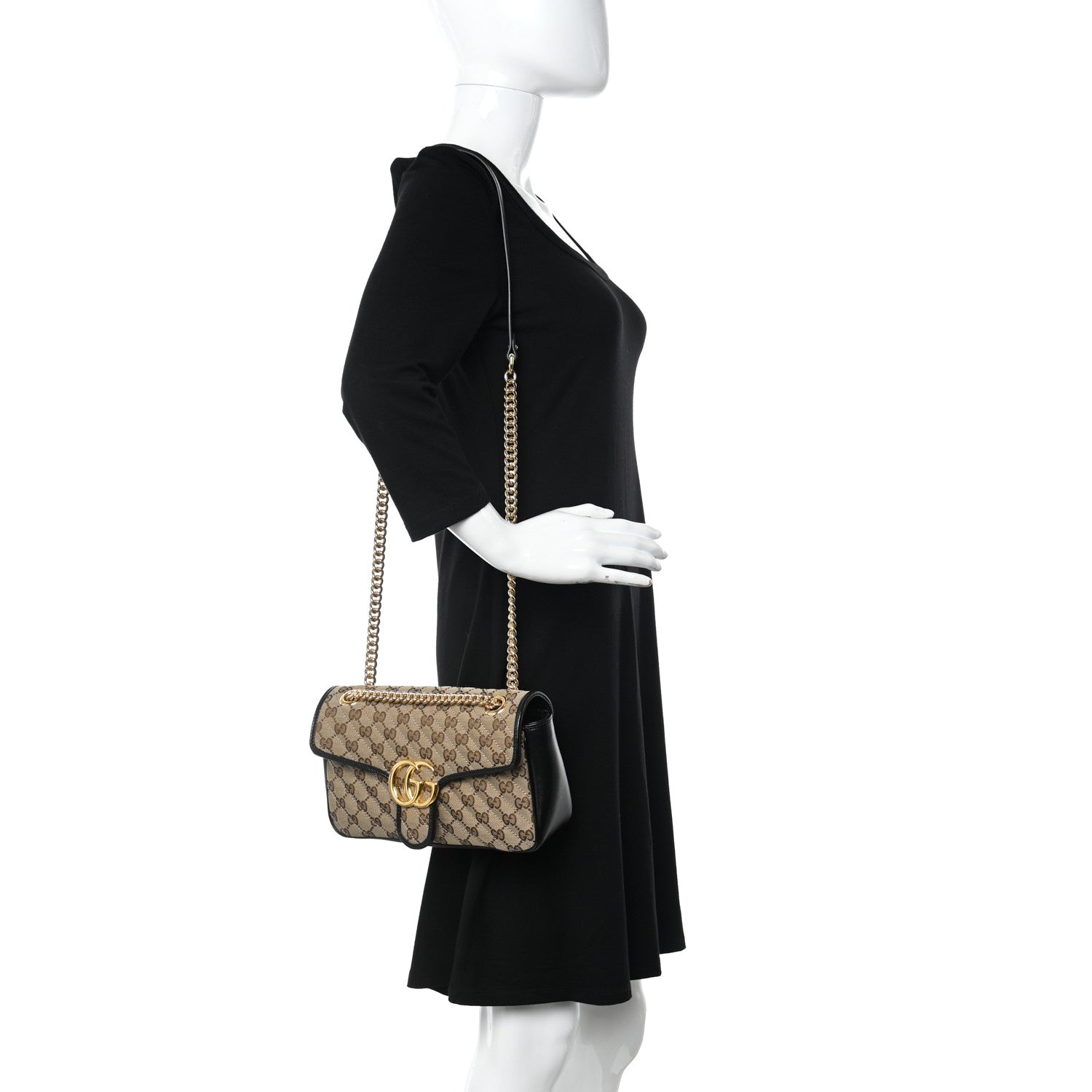 Gucci Monogram Matelasse Diagonal Small GG Marmont Shoulder Bag Beige Black 2 of 10