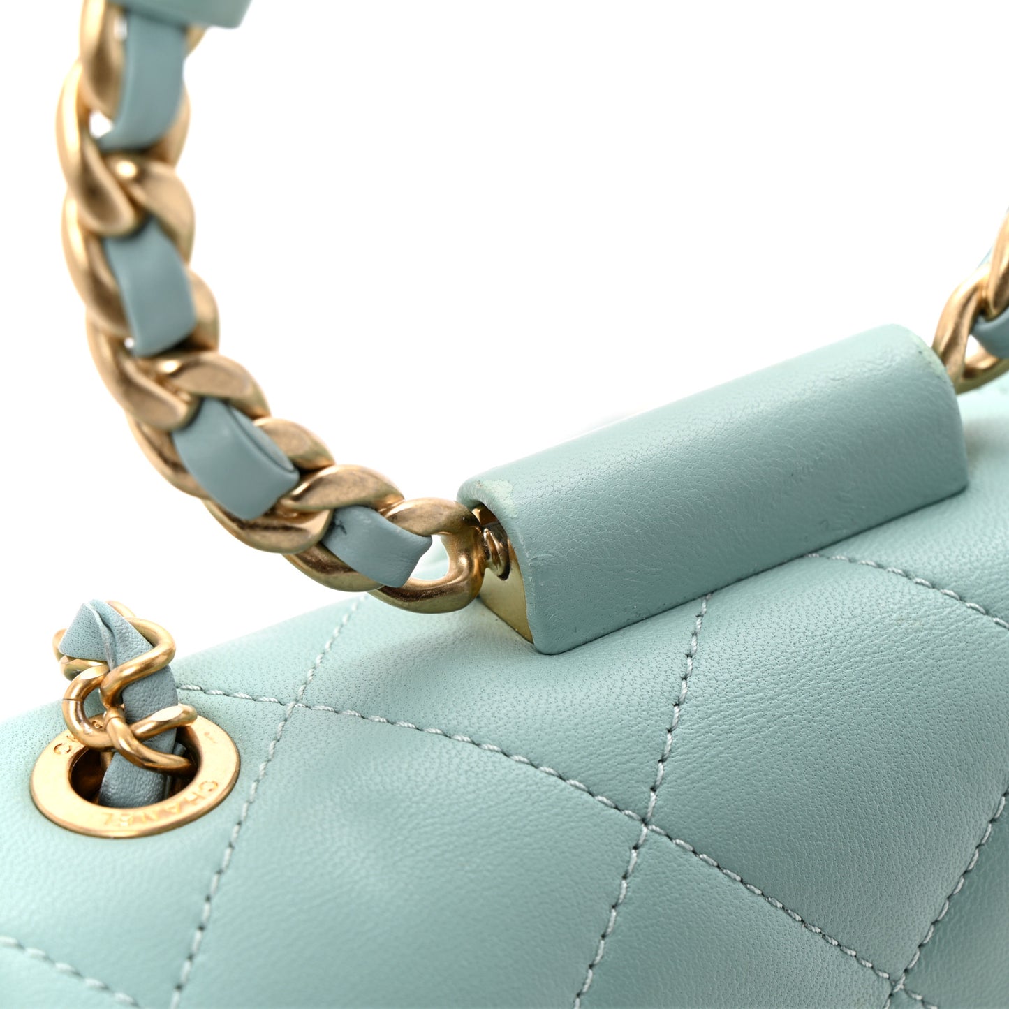 Lambskin Quilted Small Circular Handle Bag Blue