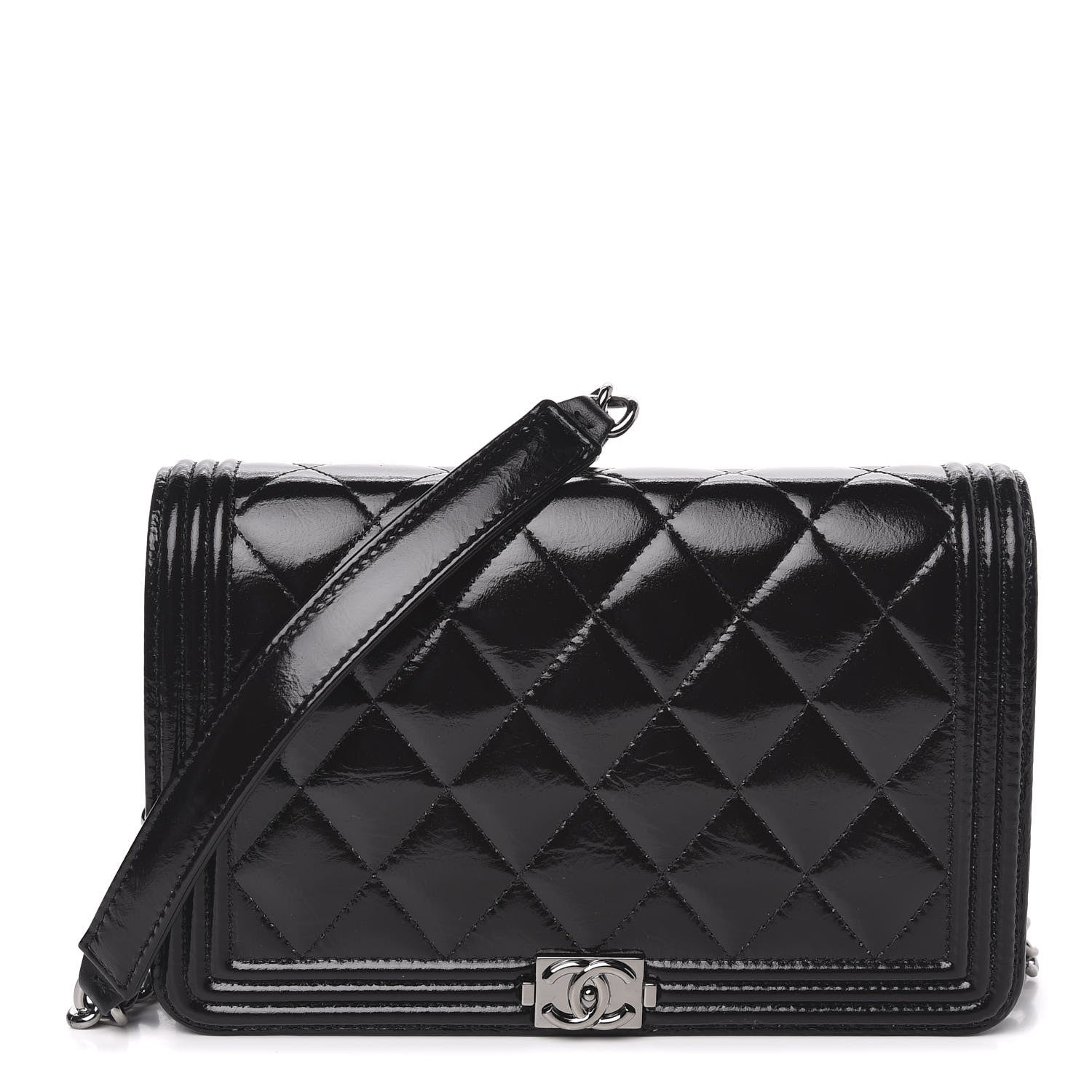 Chanel Glazed Calfskin Calfskin Quilted Boy Wallet On Chain WOC Black 1 of 12