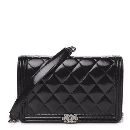 Chanel Glazed Calfskin Calfskin Quilted Boy Wallet On Chain WOC Black 1 of 12