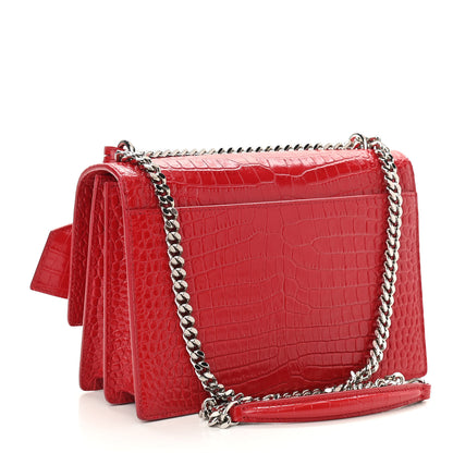 Saint Laurent Calfskin Crocodile Embossed Medium Monogram Sunset Rouge Eros 2 of 9