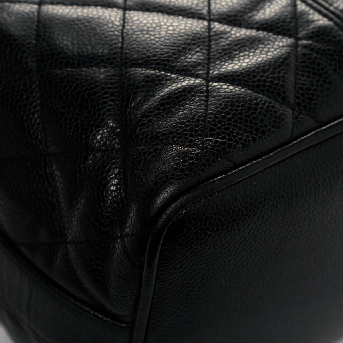Caviar Quilted Drawstring Bucket Bag Black