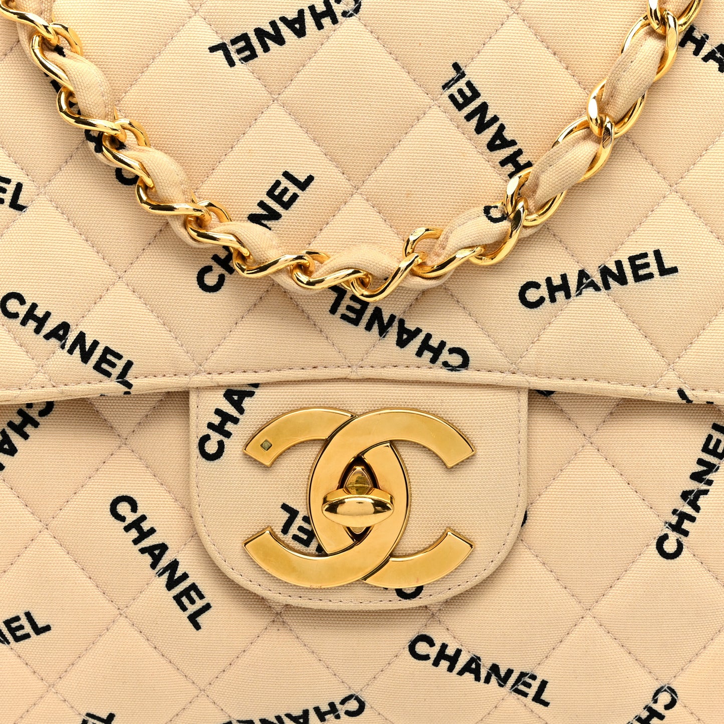 Canvas Quilted XL Jumbo Single Flap Beige
