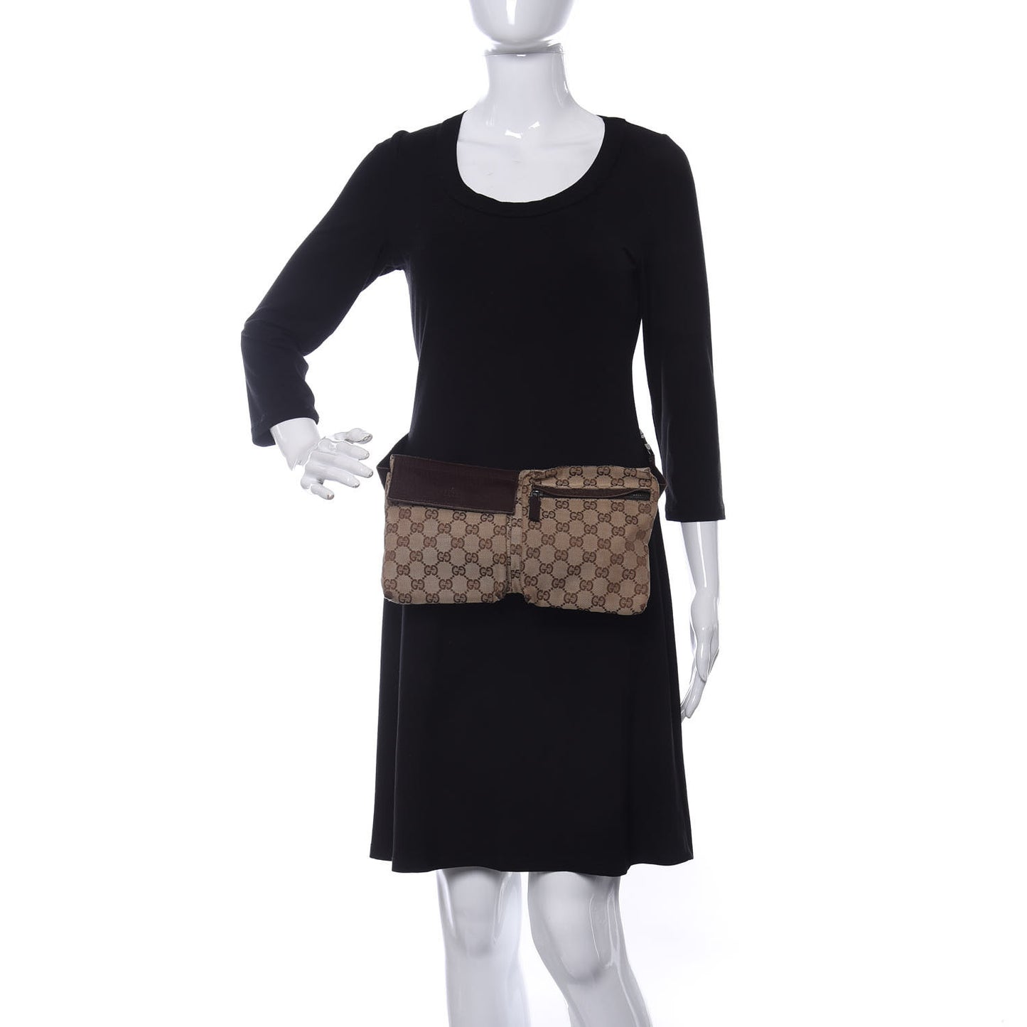 GG Monogram Double Pocket Belt Bag Dark Brown