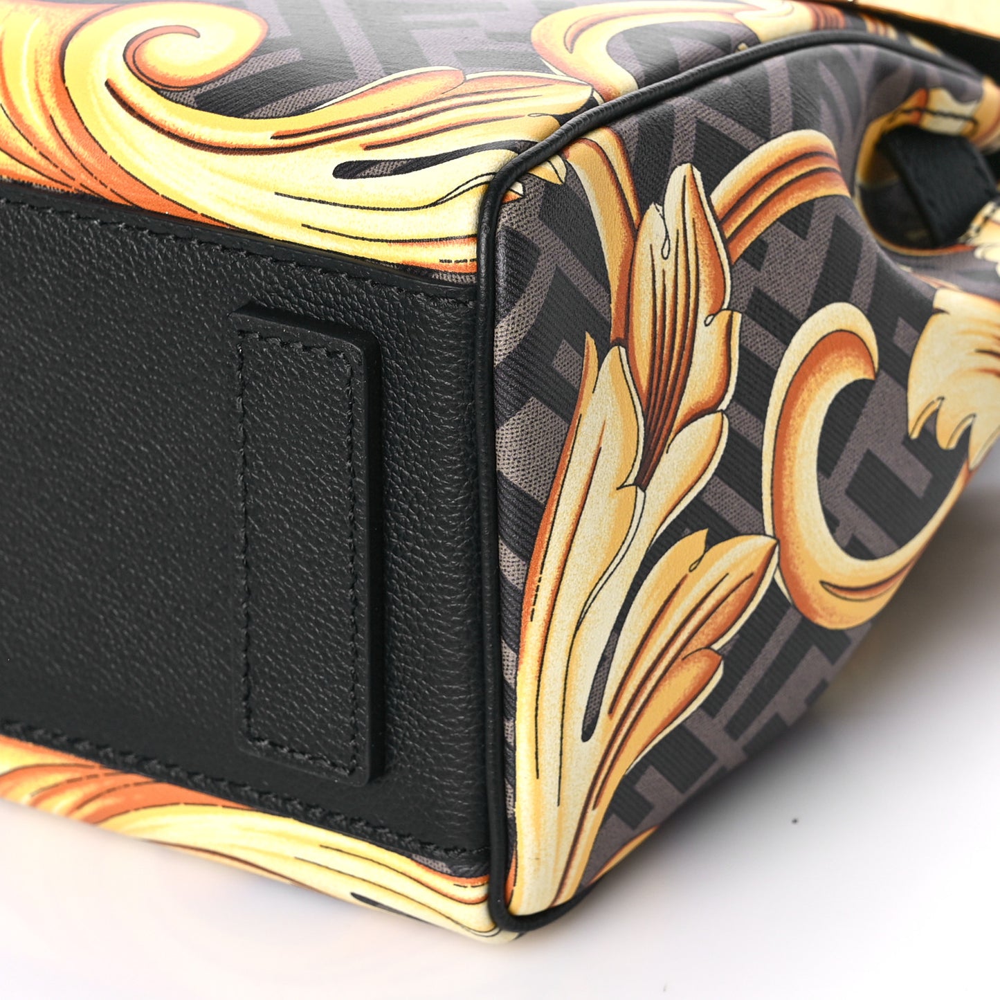 X FENDI Grained Calfskin Fendace La Medusa Medium Top Handle Bag Black Multicolor
